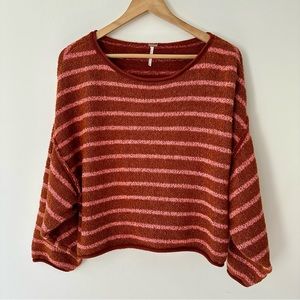 Free People Striped Bardot Oversize Cropped Sweater Brown and Pink Size XS